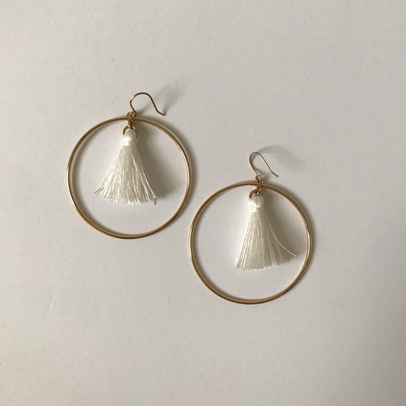 J. Crew Jewelry - J.Crew white & gold tassel hoop statement earrings